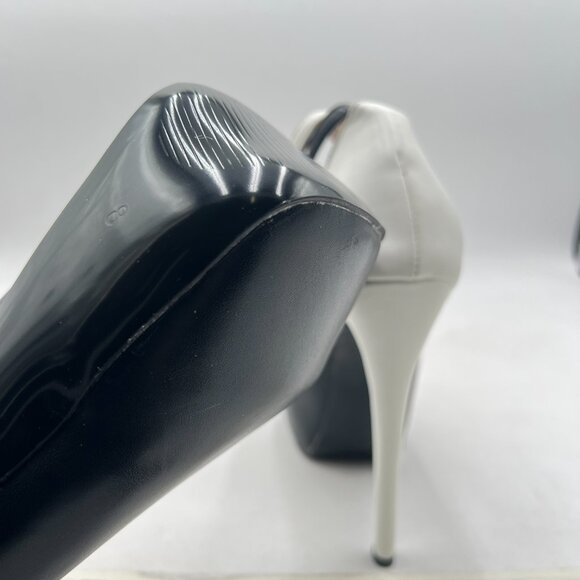 FSJ Black and White Platform Stiletto Heels Buckles Ankle Strap Pumps - Picture 6 of 8